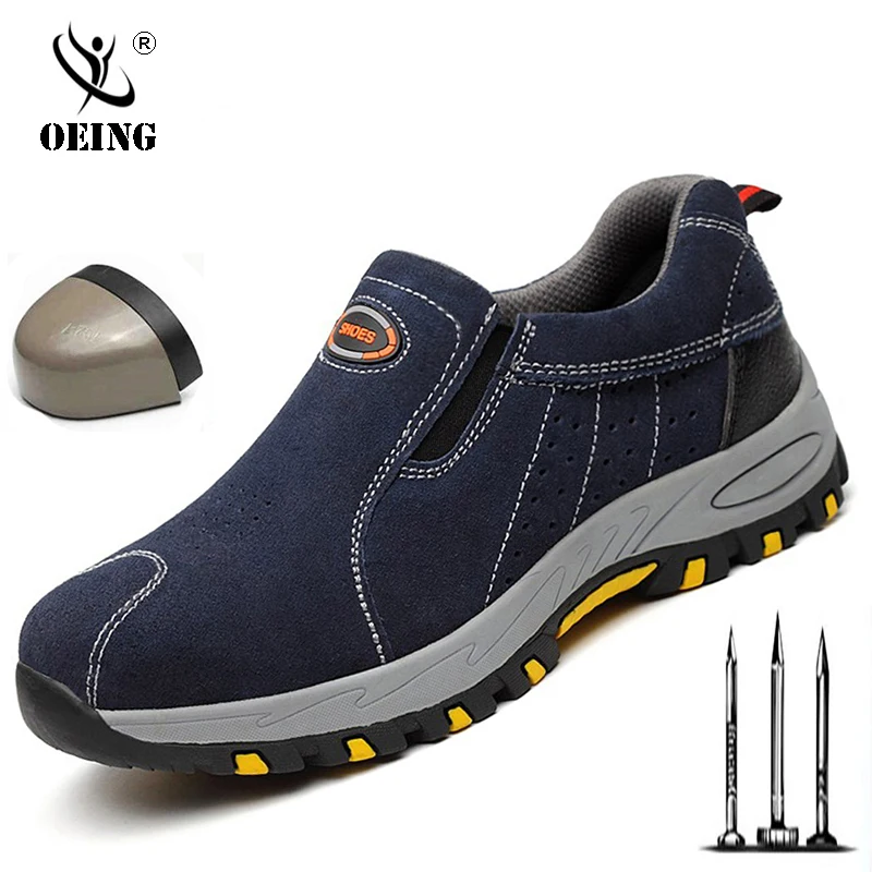 

Plus Size Men's Breathable Outdoor Cow Suede Leather Steel Toe Work Boots Shoes Men Anti-slip Puncture Proof Safety Shoes 2019