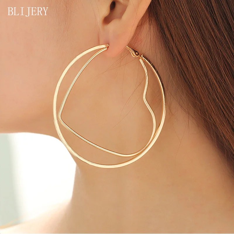 

BLIJERY Gold Color Heart Circle Big Hoop Earrings For Women Girls Punk Jewelry Fashion Basketball Brincos Femme