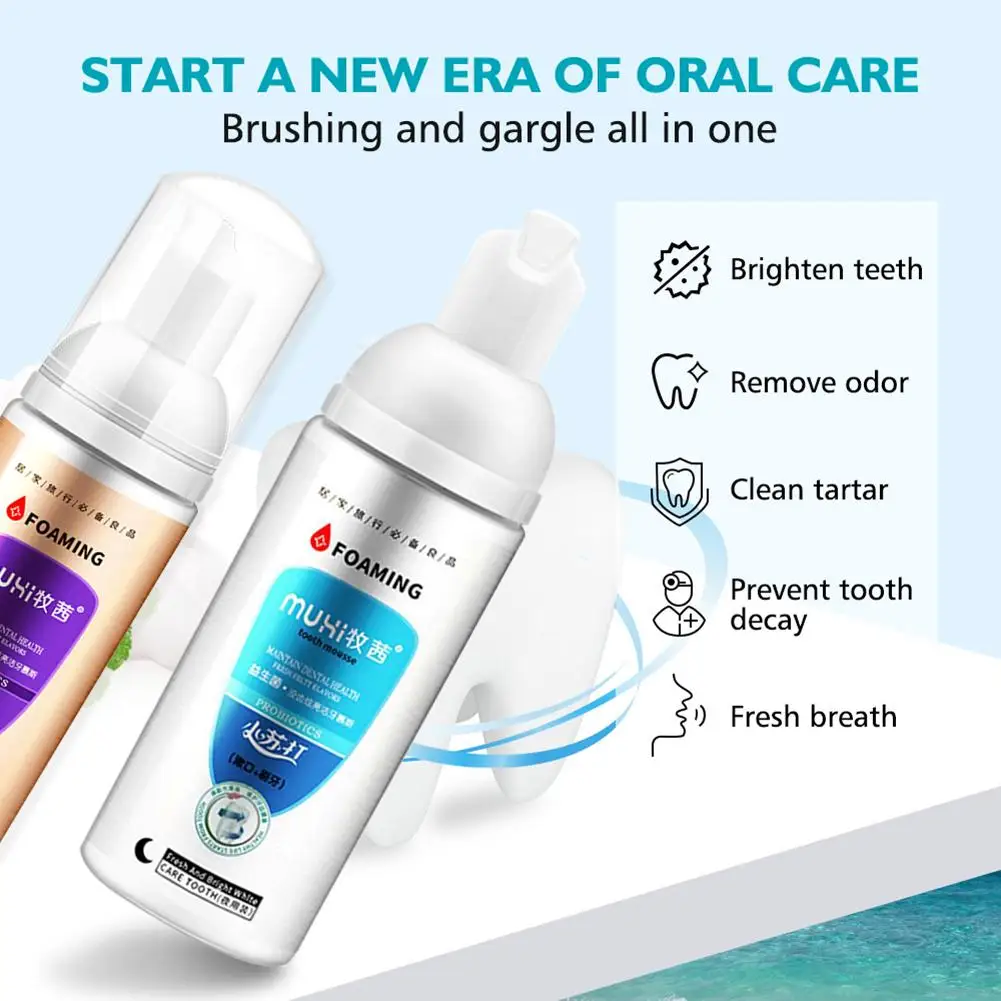 

Tooth Whitening Cleaning Foam Remove Plaque Stains Oral Odor Fresh Breath Bright Teeth Toothpaste Dental Care Tool 60ml