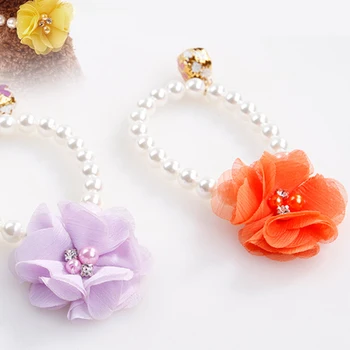 

PUOUPUOU Fashion Pet Dog Collar Elastic Dog Accessiores Pearl Necklace for Dog Pet Accessories Flower Dogs Product Supplies