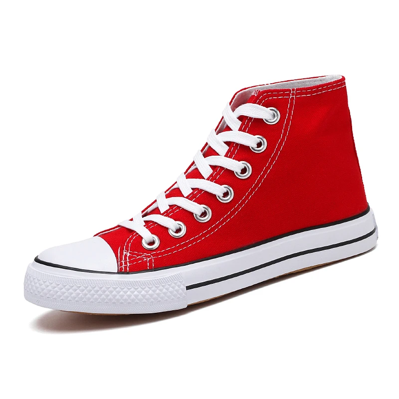 Осенняя Высококачественная парусиновая обувь на плоской подошве; дышащая модная Вулканизированная обувь для влюбленных; классическая черная парусиновая обувь унисекс с высоким берцем - Цвет: Красный