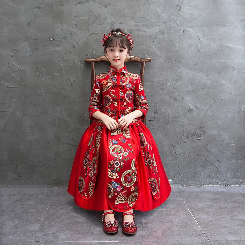Chinese Traditional Costume Girls Birthday Party Dress Flower Girl Wedding Gown Formal Kids Dresses Chinese Hanfu New Year's Clothes