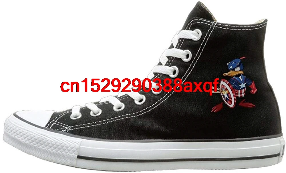 

Unisex Casual Shoes Boys and Girls Sports Shoes Captain Donald Duck Canvas Shoes High Top Design Black Sneakers Unisex Style