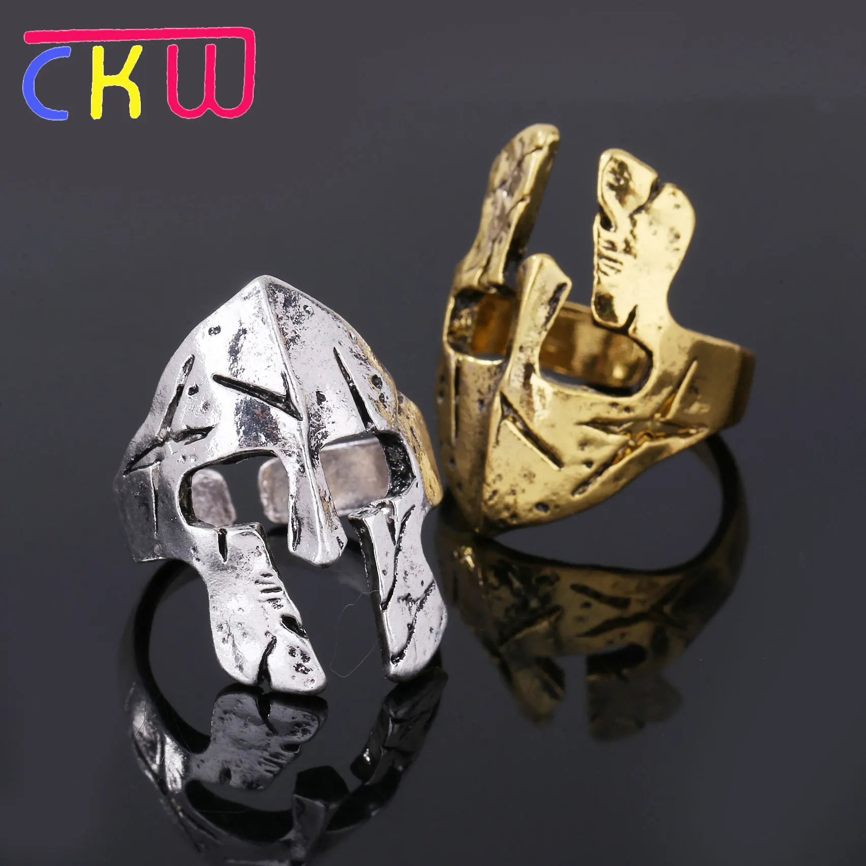 

CKW Vintage Trendy Human Head Mask Ring Sparta Warrior Helmet Rings Unique Punk Men Cool Jewelry Ring for Men Gifts