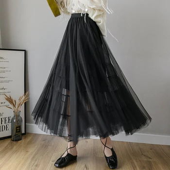 

Douyin Celebrity Style Mesh Dress WOMEN'S Skirt Autumn And Winter Big Hemline New Style Gauze Puffy Cake Dress Immortal Long