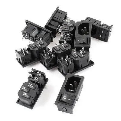

AC 10A 250V 4 Terminal Black Rocker Switch IEC320 C14 Inlet Power Socket 10Pcs