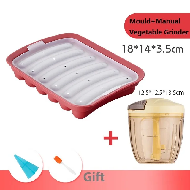 Red2Pcs Силиконовая форма для колбасы, руководство по изготовлению овощей, инструменты для изготовления ветчины, щетка для выдавливания мяса, сумка для ребенка, дополнительная выпечка, кухня - Цвет: Red2Pcs