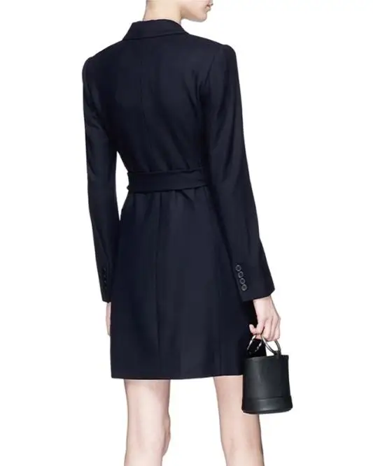 Autumn Fashion Plus Size Dresses Turn Down Neck Long Sleeve Double-breasted Sashes Short Dresses Office Lady Dresses Z2639