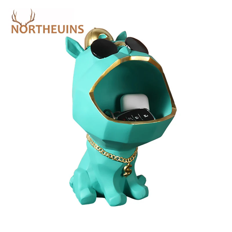 NORTHEUINS Cool Dog Figurines Big Mouth Storage Box Statue Resin Animal Decorative Home Decoration Accessories for Living Room