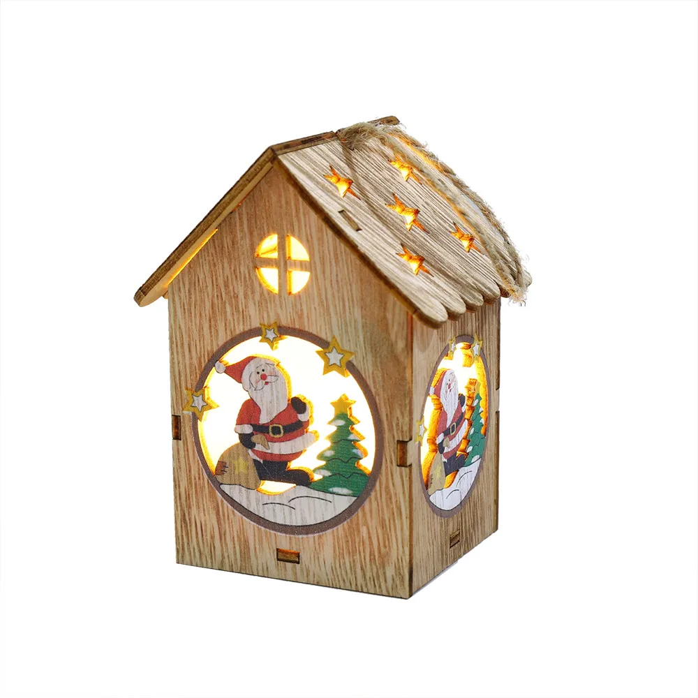 Light Wooden DIY Led свет деревянный дом Рождественская елка украшение лось Санта Клаус Снеговик подвесной кулон Счастливого Рождества Декор для дома#5 - Цвет: Light Wooden