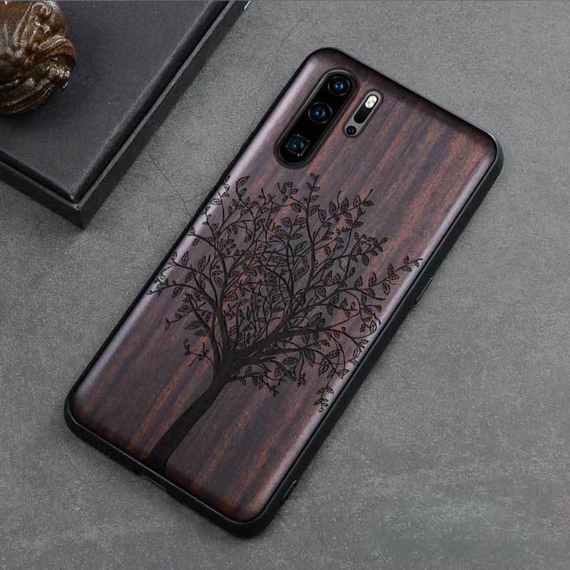 Чехол из сандалового дерева для Huawie P30 Pro mate 30 Pro 20 Honor 20 20s Nova 5T чехол 3D рельефный узор Деревянный Твердый чехол Funda - Цвет: E
