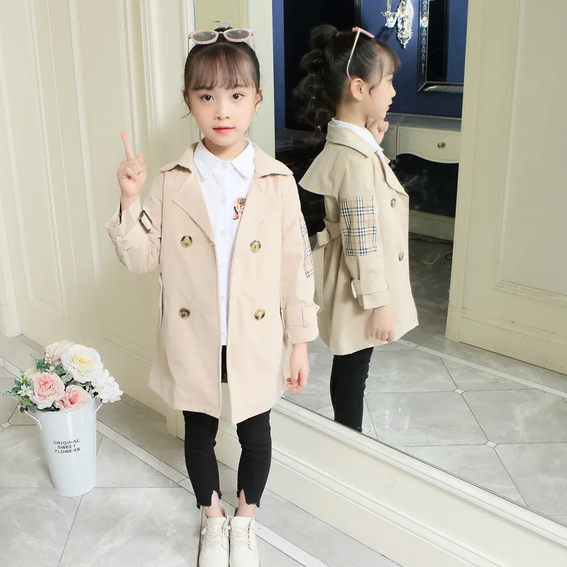 Paragraph Dust Coat Grows In Children's Wear Girls Fall New Cuhk Han Edition Children Children's Coat