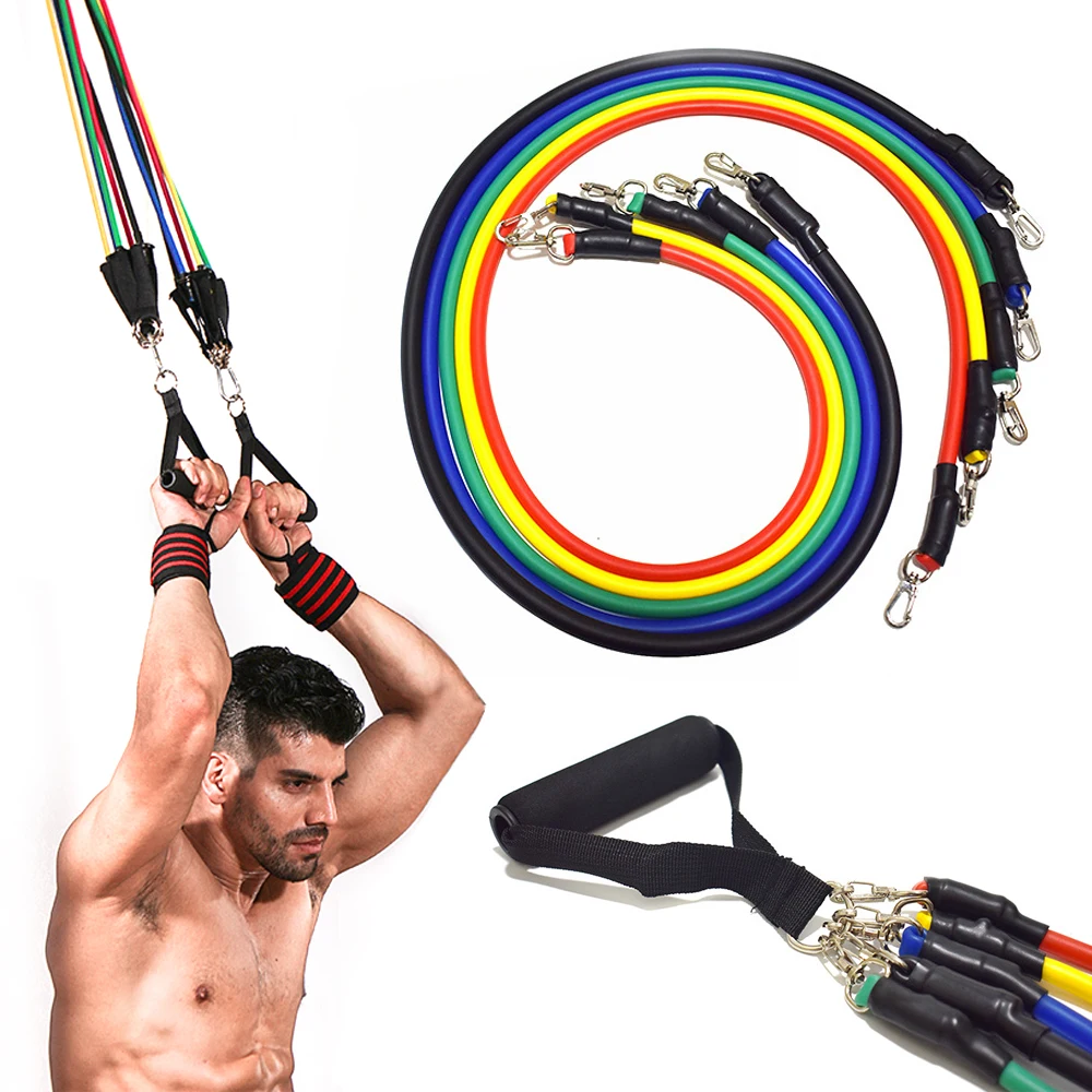 

11Pcs/set Resistance Bands Set with Foam Handles Home Workout Bands Kit Fitness Yoga Band Gym Training Equipments for Women Men