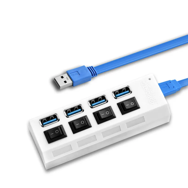 4 port white Usb-концентратор Basix 3,0 с переключателем включения/выключения питания высокоскоростной адаптер usb-концентратор 4/7 портов светодиодный usb-разветвитель для Windows Mac OS Pc ноутбука - Цвет: 4 port white