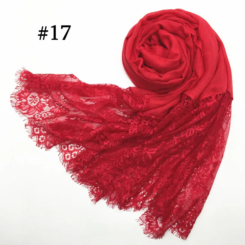 Модные двухсторонние Цветочные кружевные шарфы элегантные женские мусульманские хиджаб простые хлопковые Макси кашне, шаль тюрбан турецкие хиджабы - Цвет: 17