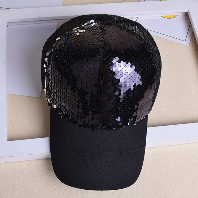 Fashion baseball cap ladies girl ponytail cap sequins shiny messy hair Bun Snapback hat sun hat Gorra casual baseball cap hat 2