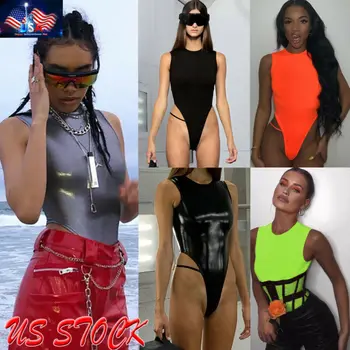 

US Women's Short Sleeve Bodysuit Leotard Tops Blouse Jumpsuit Rompers Bodysuit