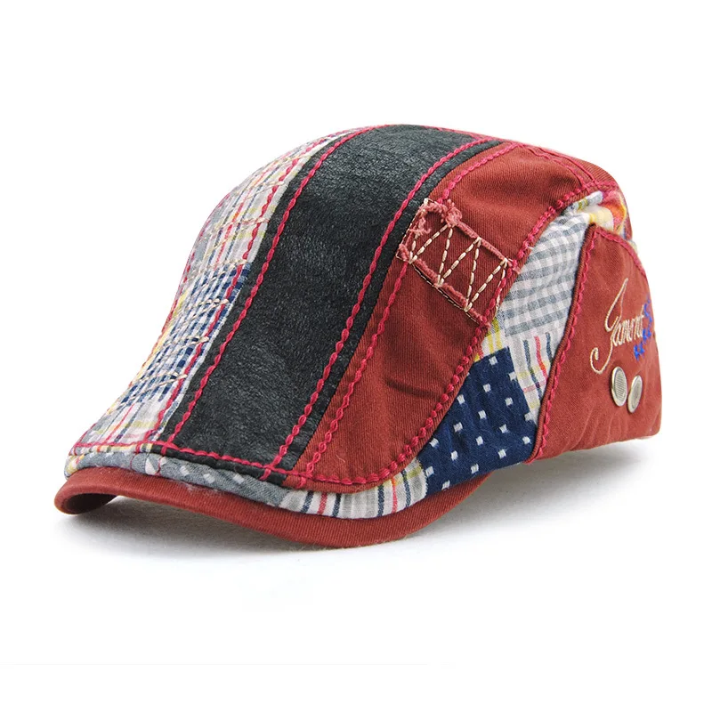 

New Beret Cap for Men Retro Gentleman Hat Patchwork Striped Casquette