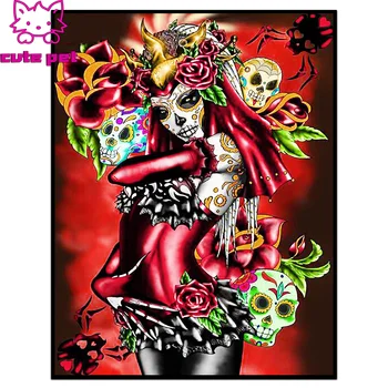 

Full Square Diamond 5D Halloween skull woman rose flower DIY Diamond Painting Embroidery Cross Stitch Rhinestone Mosaic Decor
