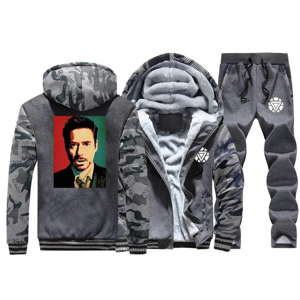 Tony Stark толстые теплые куртки Железный человек мужские камуфляжные комплекты флисовые толстовки Зимняя мода спортивная одежда фитнес крутая уличная одежда - Цвет: Dark Gray