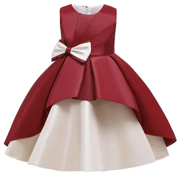 

Girls Dresses Retro Formal Wedding Gown Big bow Princess Dress Flower Girls Children Clothing Kids Party For Girl Clothes