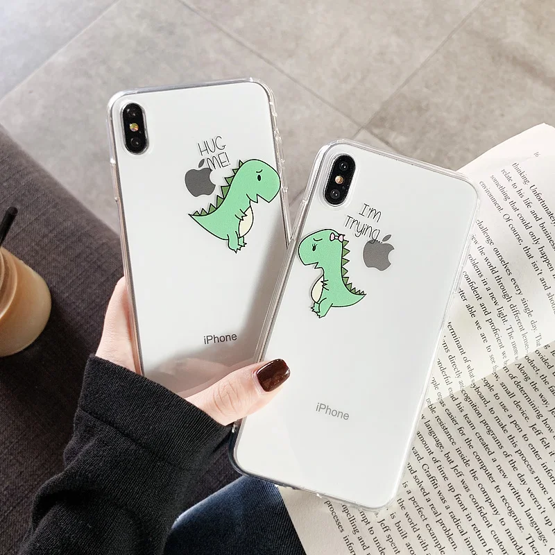 

ottwn Cute Dinosaur Phone Cover For iPhone 11 X XR XS Max Soft TPU Back Case For iPhone 6 6S 7 8 7Plus Transparent Fitted Cover