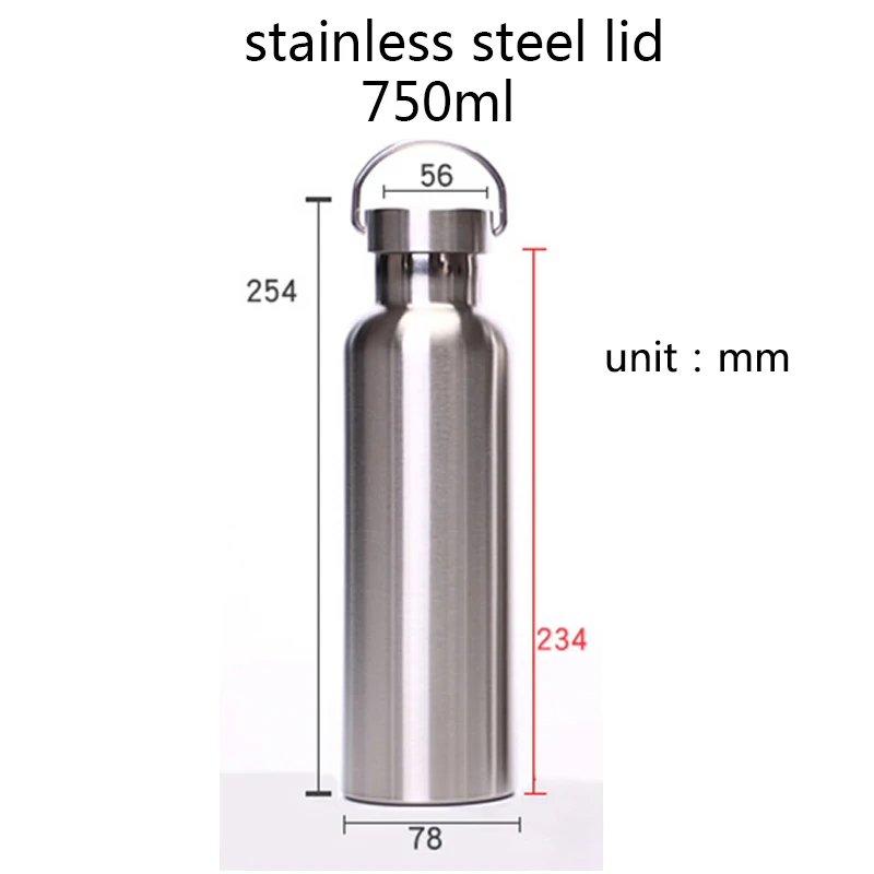 750ml stainless lid Термос из нержавеющей стали с двойными стенками, бутылка для воды для путешествий, кемпинга, пеших прогулок - Цвет: 750ml stainless lid