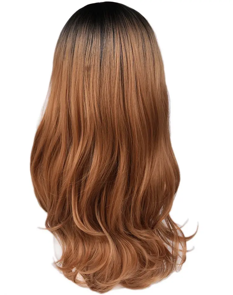 Wignee 2 тона длинные Омбре волосы средняя часть синтетический парик для женщин натуральный черный до розовый температура длинные поддельные волосы косплей парик - Цвет: Brown
