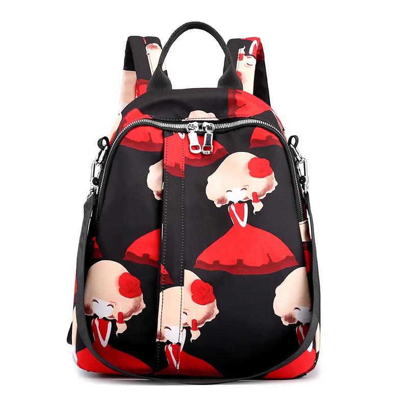 

Ougger Large Fashion Weekend Travel Bag Backpack For Women Red Nylon Casual Korean Style Charachter Bags with Cartoon Printing