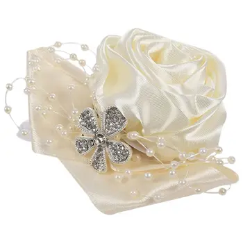 

New Nice Flower Wrist Corsage Pearl Bead Crystal Bridemaid Wedding Prom Bracelet Milk White