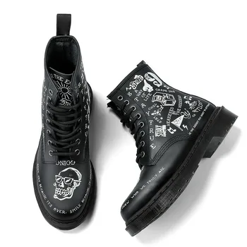 

Women Leather Boots Doc Martens Graffiti Womens Ankle Boots Cowboy Combat Boots Big Size 35-46 Leather Shoes