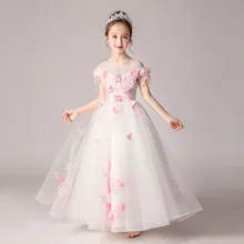 Новое кружевное платье принцессы; детское платье с цветочной вышивкой для девочек; винтажные Детские платья для свадебной вечеринки; торжественное бальное платье