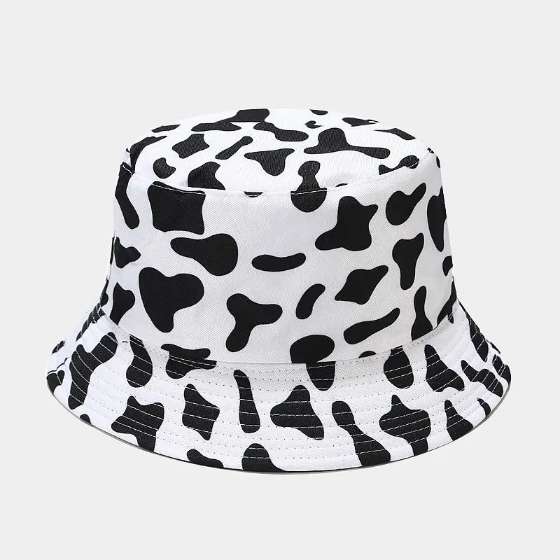 2020 New Fashion Reversible Black White Cow Pattern Bucket Hats Fisherman Caps For Women Gorras Summer Men