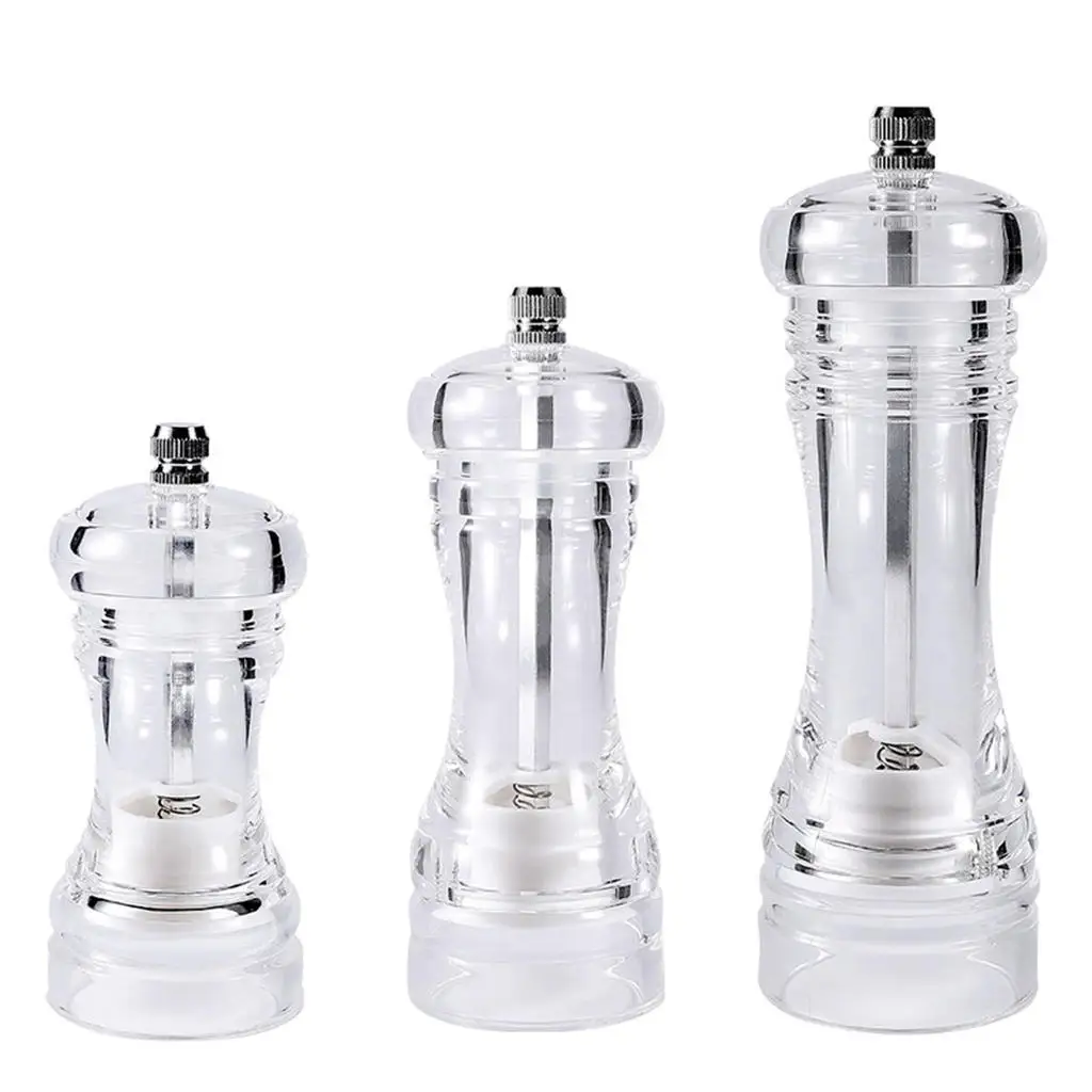 Salt And Pepper Grinder, Refillable Acrylic Pepper Mill Adjustable