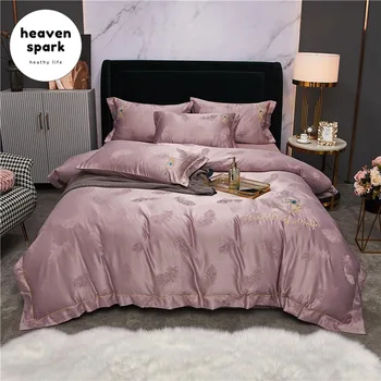

Luxury Feather Home Textile Egyptian Cotton Bedding Set Embroidery Duvet Cover King Size Bed Sheets and Pillowcases Sabanas 4pcs