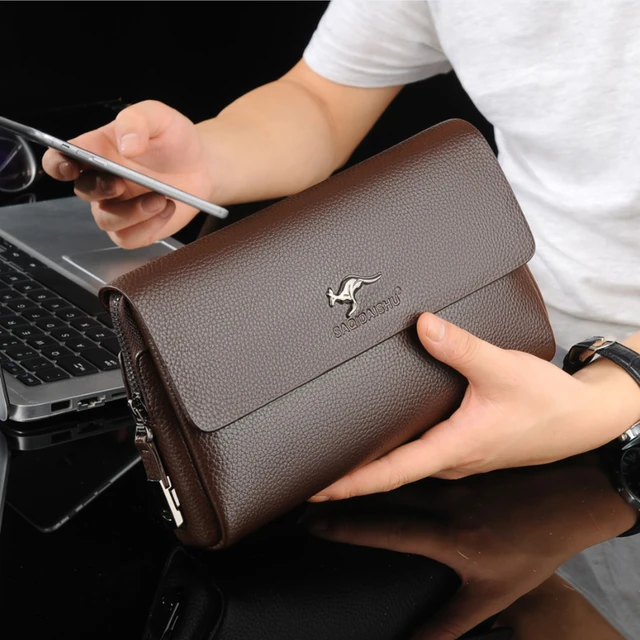 KANGAROO Luxury Brand Men Clutch Bag Leather Long Purse Password Money Bag  Business wristlet Phone Wallet Male Casual Handy Bags