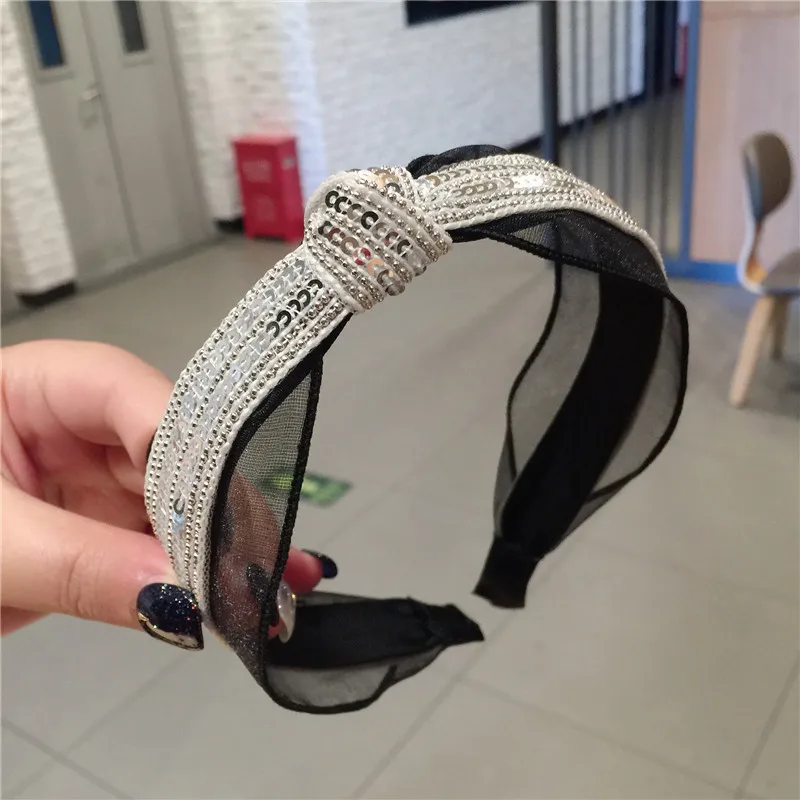 

New Fashion South Korea Spring Summer Mesh Headband Women Accessories High quality Sequin mesh Headband