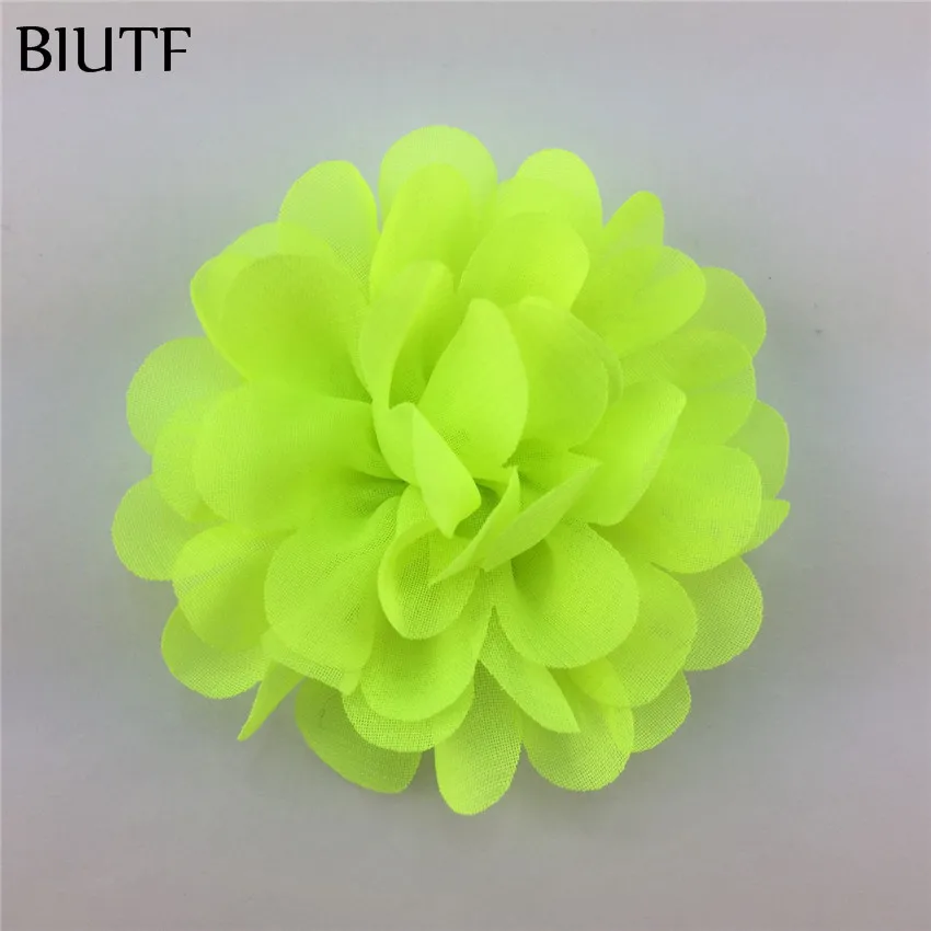 neon green 10 шт./лот, для девочек, 5 см, искусственные шифоновые цветы с/без заколки для волос, головные уборы, аксессуары DIY, свадебный головной убор, декор TH50 - Цвет: neon green