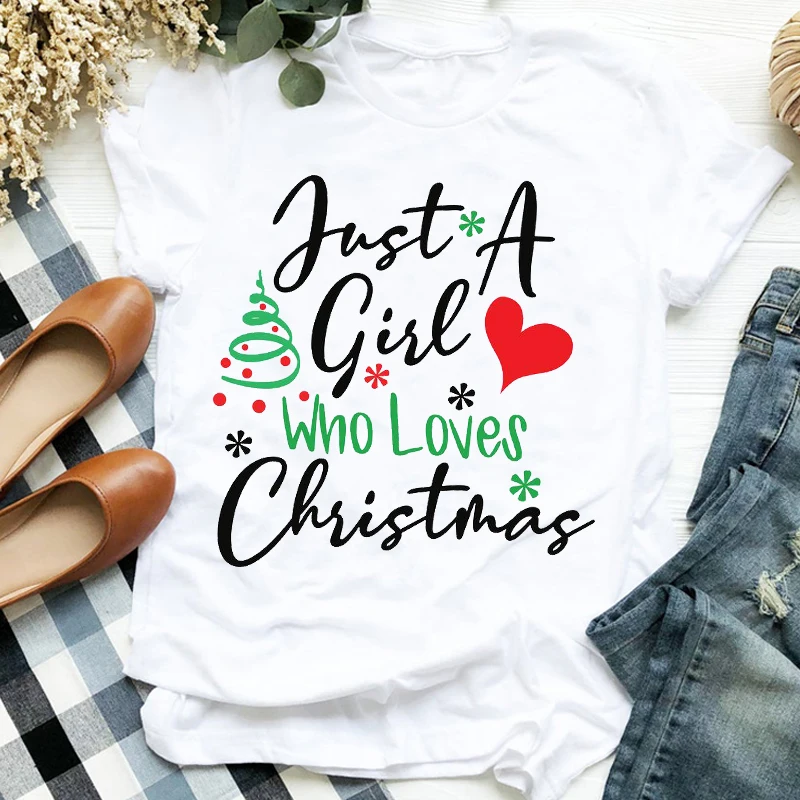 

Winter Season 90s Holiday Merry Christmas Clothes Ladies Graphic Print Tee Top Tshirt Female T-shirt Women Cartoon Clothing