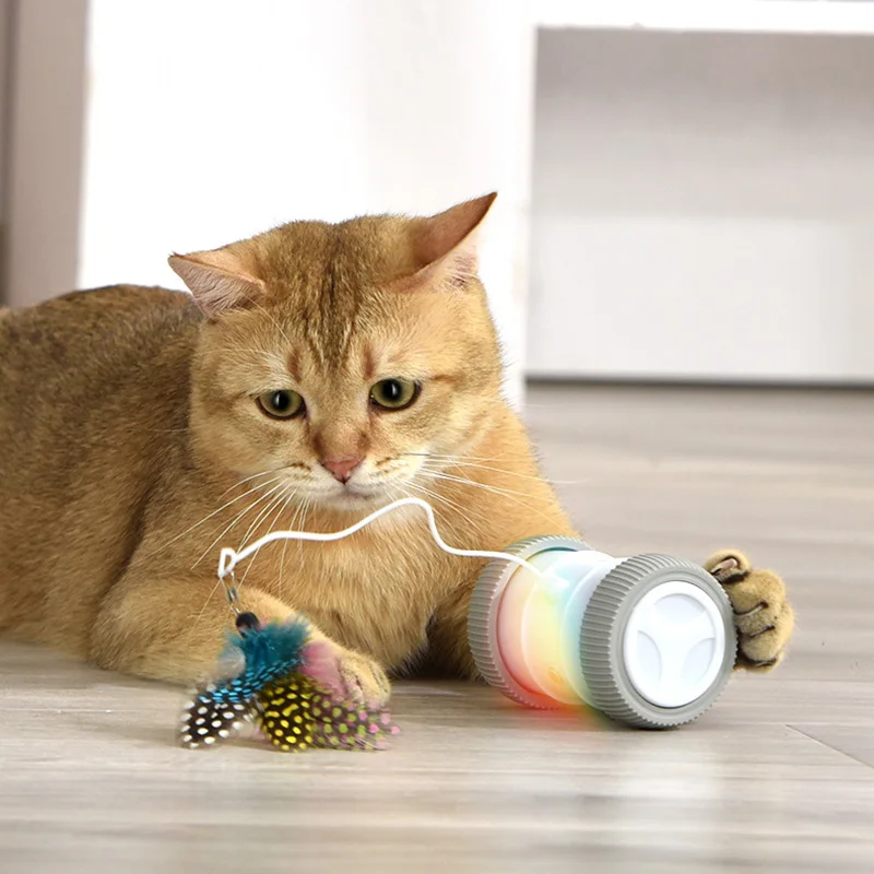 Automatic Cat Toy Roller Training Smart Feather Toys Playing Self Interactive ABS Toys for Pet Cats Training Fun Games Indoor