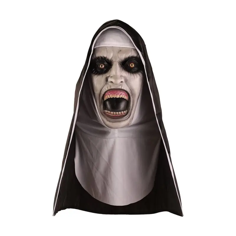 Карнавальная маска монашки, страшные латексные маски для косплея с платком на голову, шлем для всего лица, Вечерние Маски для Хэллоуина
