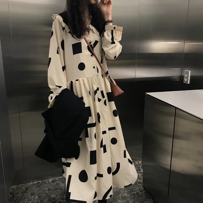 Женские платья японские Harajuku Ulzzang повседневные свободные кукольный воротник платье с принтом женский корейский кавайный милый одежда для женщин
