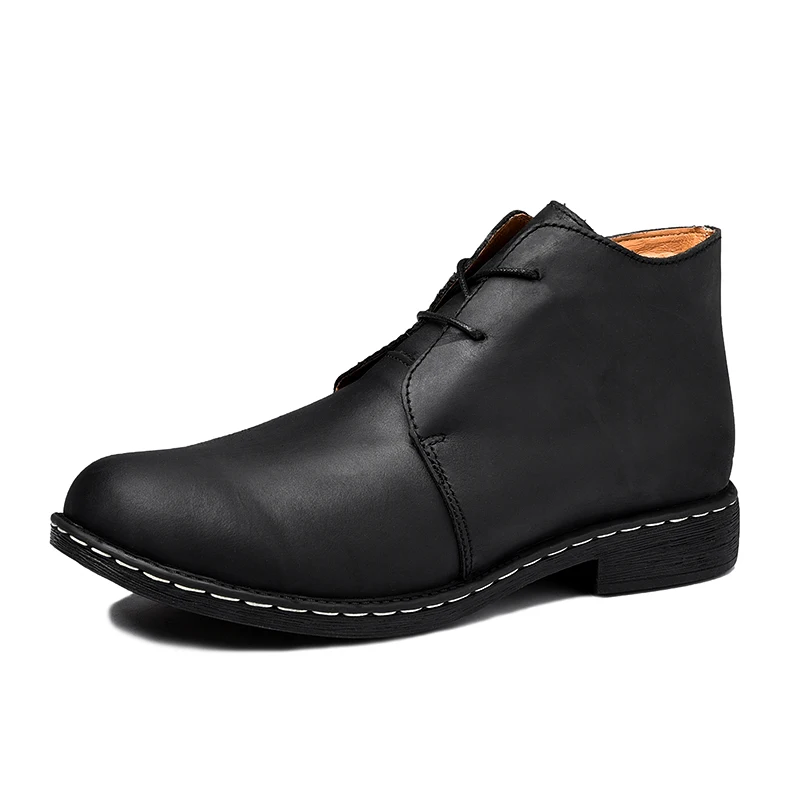 Мужская обувь на меху в британском стиле; теплые зимние ботинки; модная мужская кожаная обувь; винтажные ботильоны ручной работы; мужские HX-193 - Цвет: Black