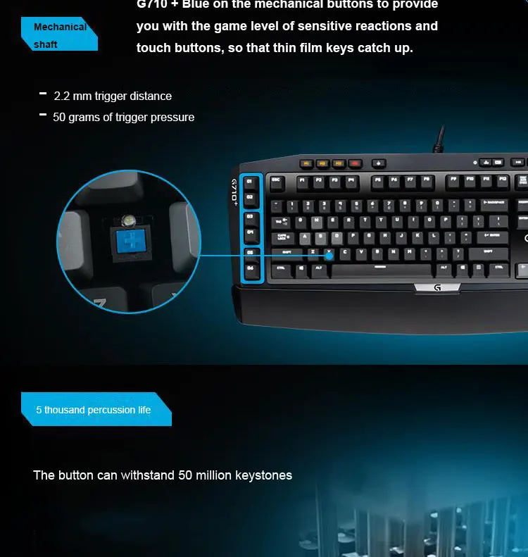 Logitech G710+ синяя Проводная игровая механическая клавиатура со светодиодной подсветкой Эргономичный программируемый Keybord