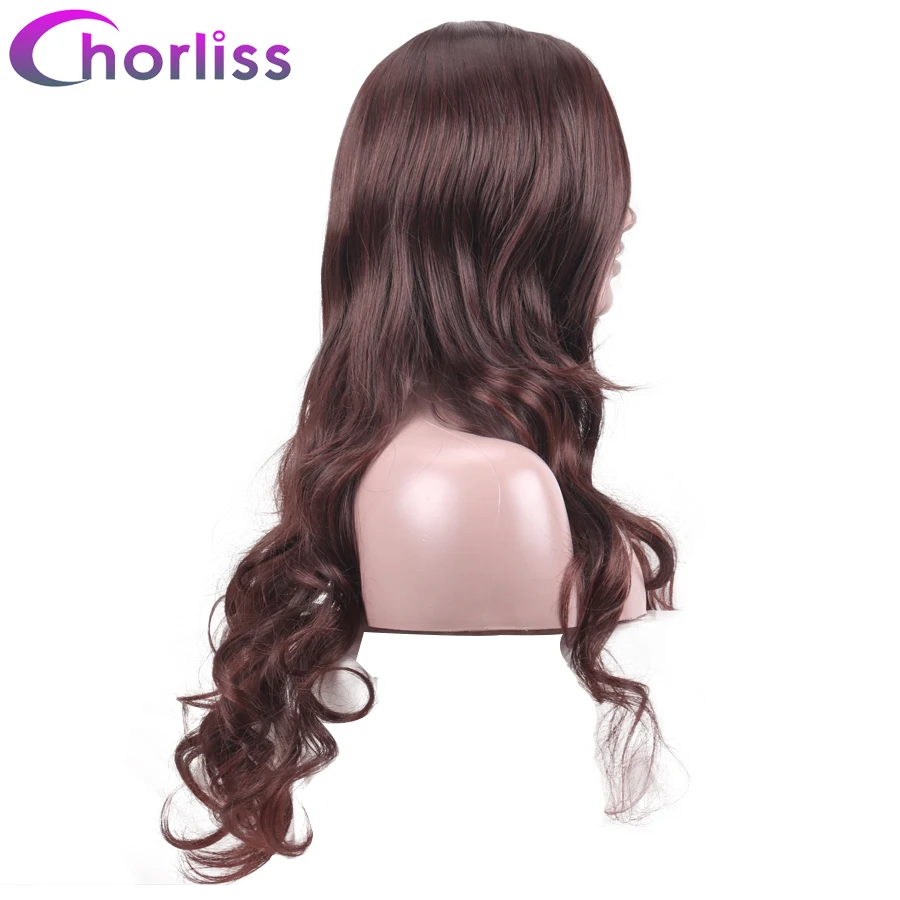 

Synthetic Long Body Wave Women Wigs With Oblique Fringe Bangs Chorliss Adjustable Natural Headline Full Bangs Brown Cosplay Wigs