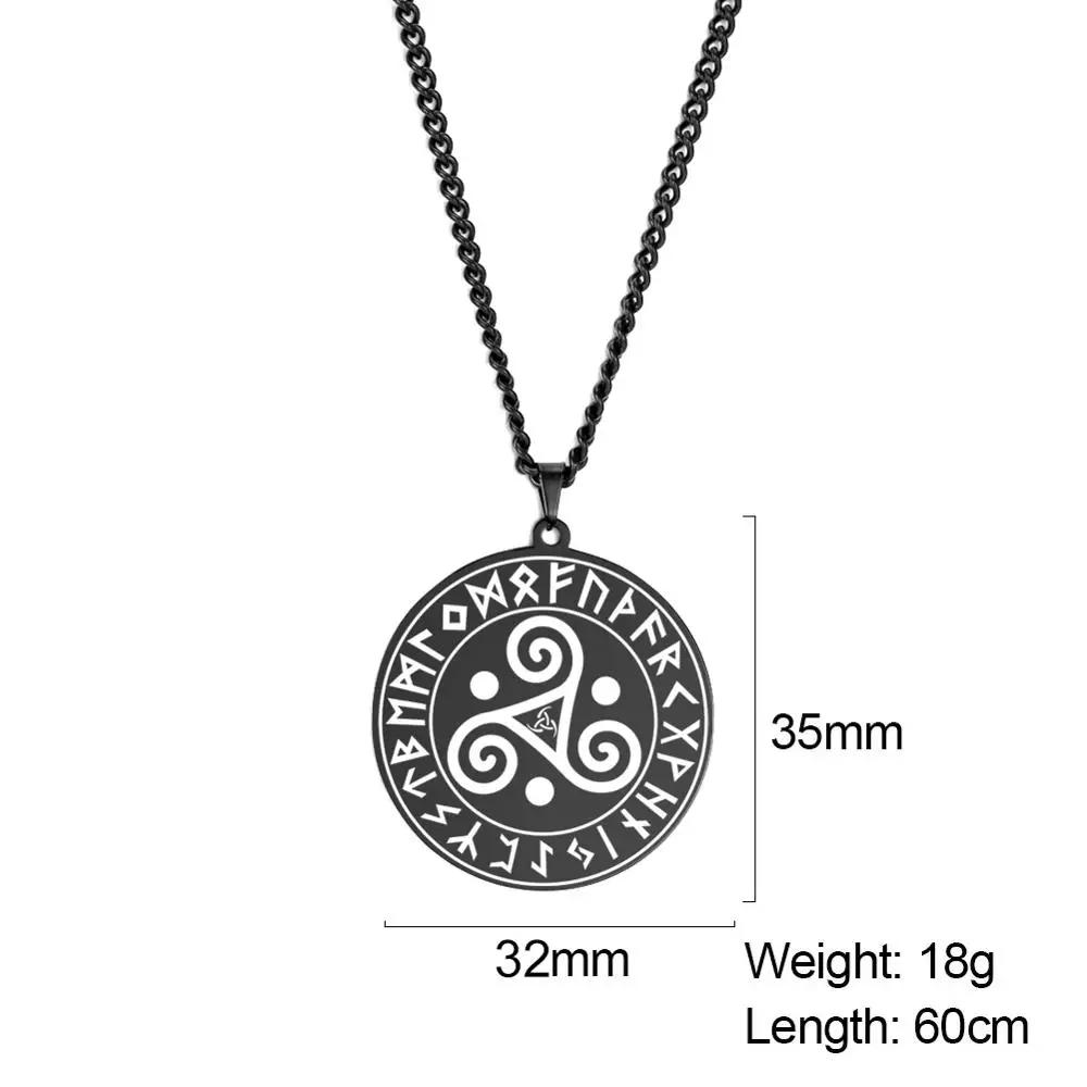 LIKGREAT Wicca Necklace Men Triskele Triple Spiral Symbol Occult Pagan Talisman Amulet Stainless Steel Witchcraft Jewelry