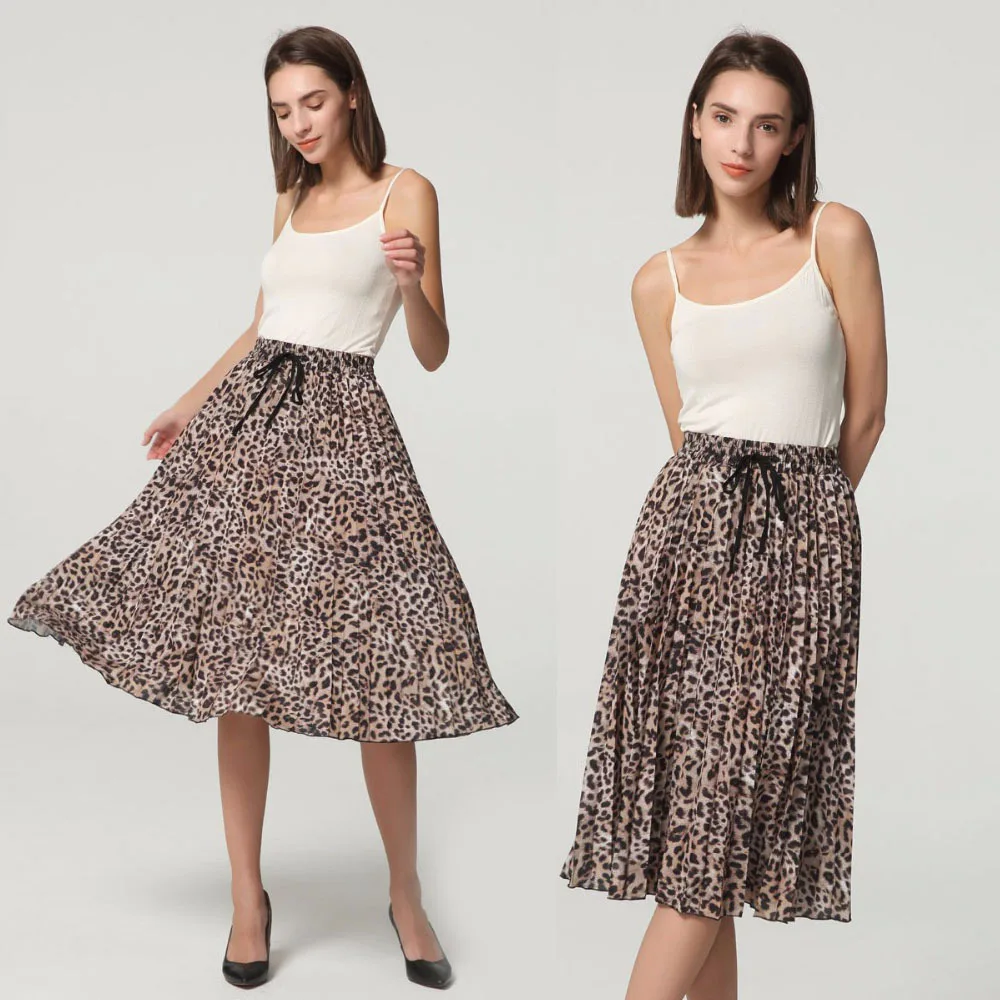 2020 New Women Vintage Leopard Print Pleated Midi Skirt Faldas Mujer for Ladies Elastic Waist Sashes Chic Mid-calf Female Skirts 2020 New Women Vintage Leopard Print Pleated Midi Skirt Faldas Mujer for Ladies Elastic Waist Sashes Chic Mid-calf Female Skirts