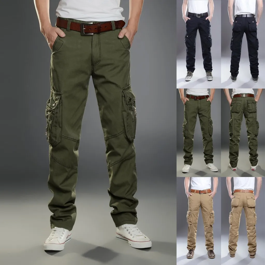 Модные мужские повседневные однотонные рабочие брюки с несколькими карманами, длинные брюки-карго для мужчин, s Joggers, Pantalon, Lino Hombre