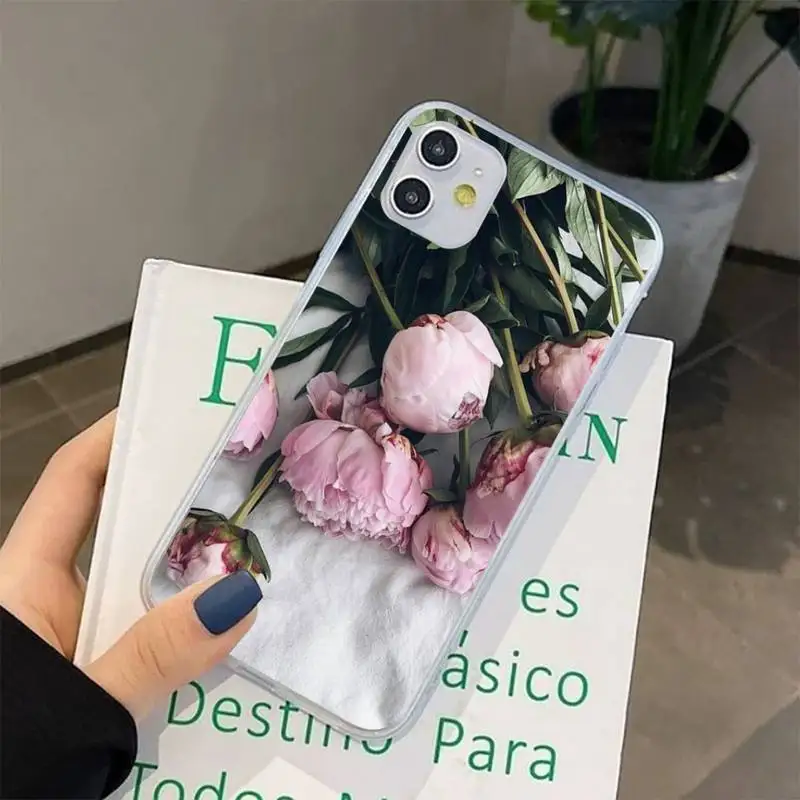 Elegant Pink Purple Peony Flower On the Vase Phone Case for iphone 13 8 7 6 6S Plus X 5S SE 2020 XR 11 12 pro XS MAX