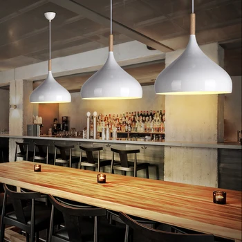 

Wood Iron Pendant Light Bar Bedroom Shop Cafe Restaurant Lamp Modern Nordic Personality Solid White Zinc Alloy Chandeliers E27